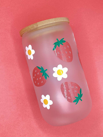 Strawberry Flower Frosted Tumbler