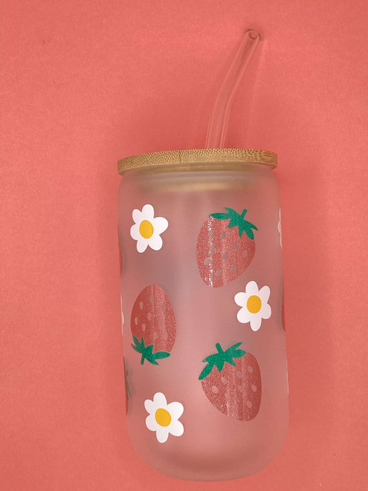Strawberry Flower Frosted Tumbler