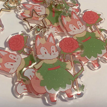 Little Prince Fox Glitter Epoxy Keychain