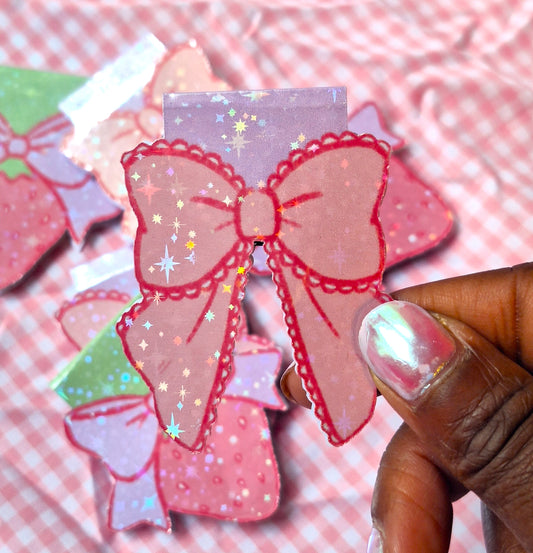 holographic lace bow magnetic bookmark