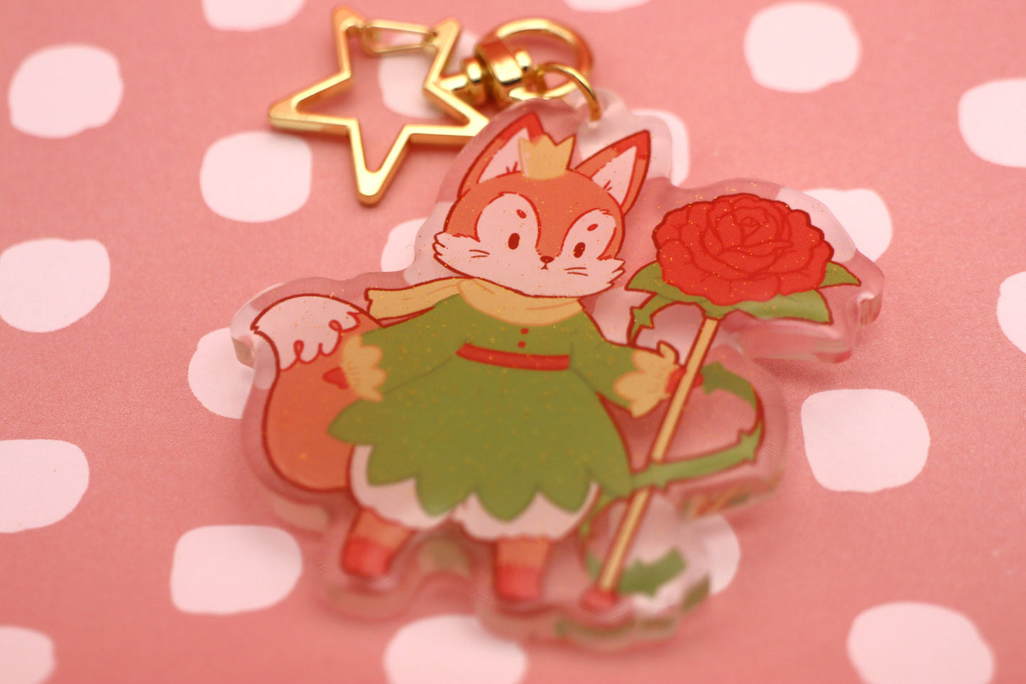Little Prince Fox Glitter Epoxy Keychain